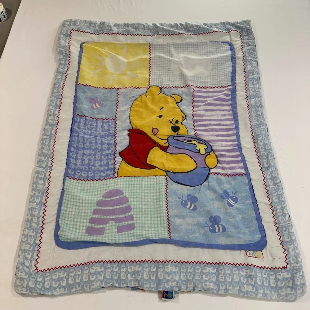 Disney Pooh Baby Crib Comforter Vintage Blue Cotton Winnie Tigger Eeyore 90s